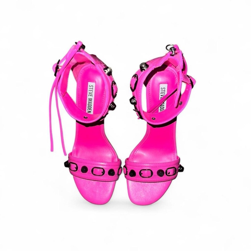 Steve Madden Women’s Hot Pink Studded Ankle Strap Sandals